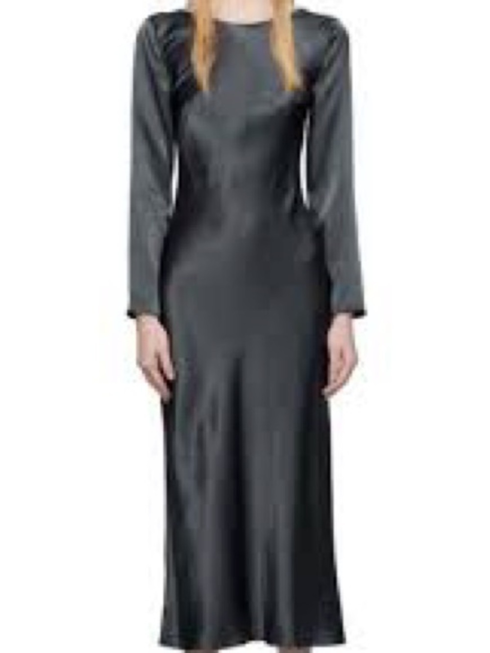 Long-Sleeve Black Satin Maxi Dress